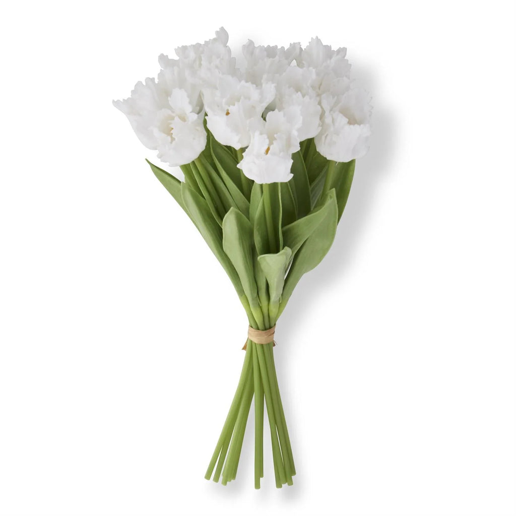 White Real Touch Parrot Tulip Bundle (12 Stems)- 13"
