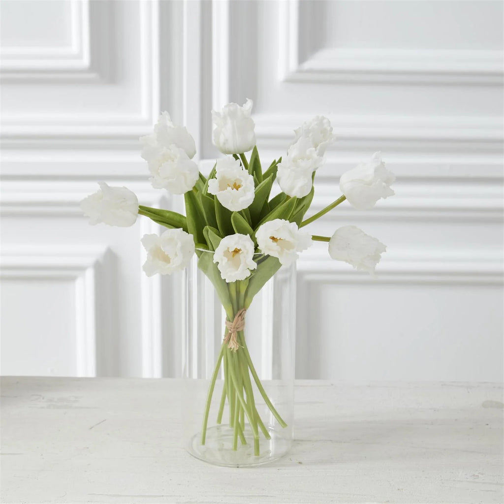 White Real Touch Parrot Tulip Bundle (12 Stems)- 13"