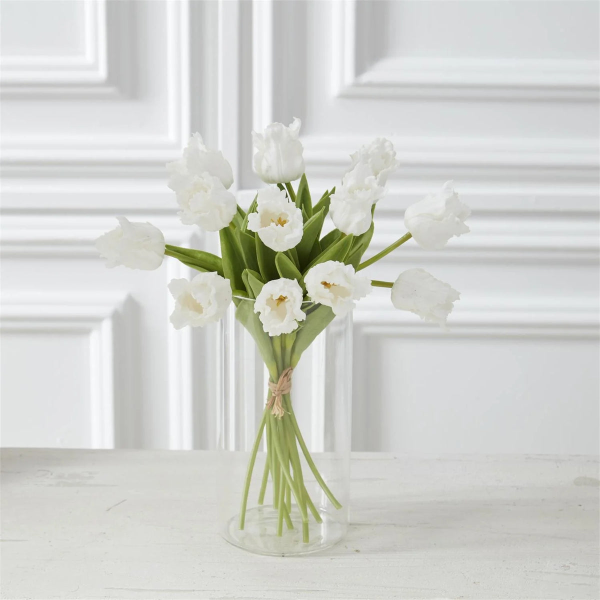 White Real Touch Parrot Tulip Bundle (12 Stems)- 13"