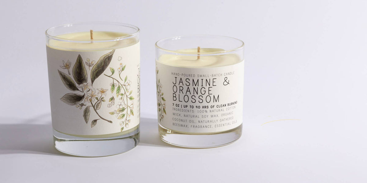 Large Glass Candle- Jasmine and Orange Blossom