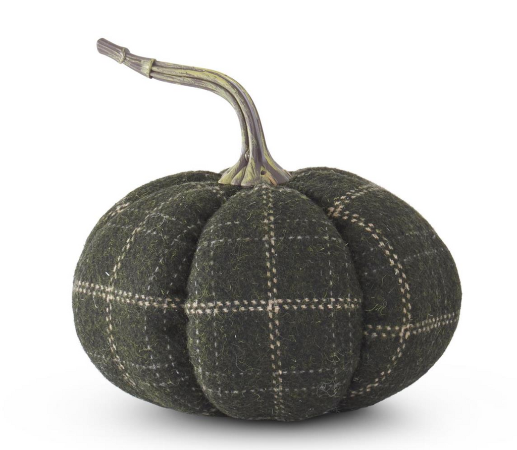 Green & Tan Plaid Fabric Pumpkin