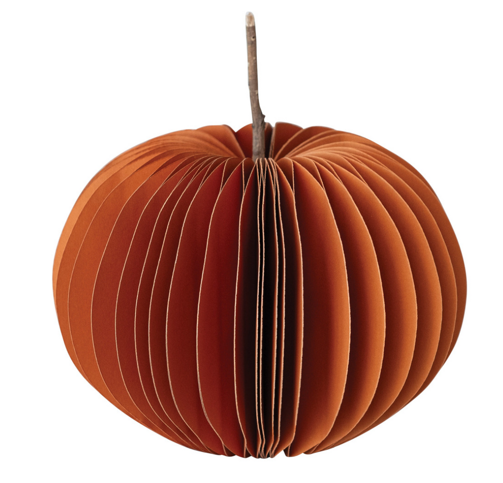 Recycled Paper Folding Honeycomb Pumpkin w/ Dried Natural Twig Stem