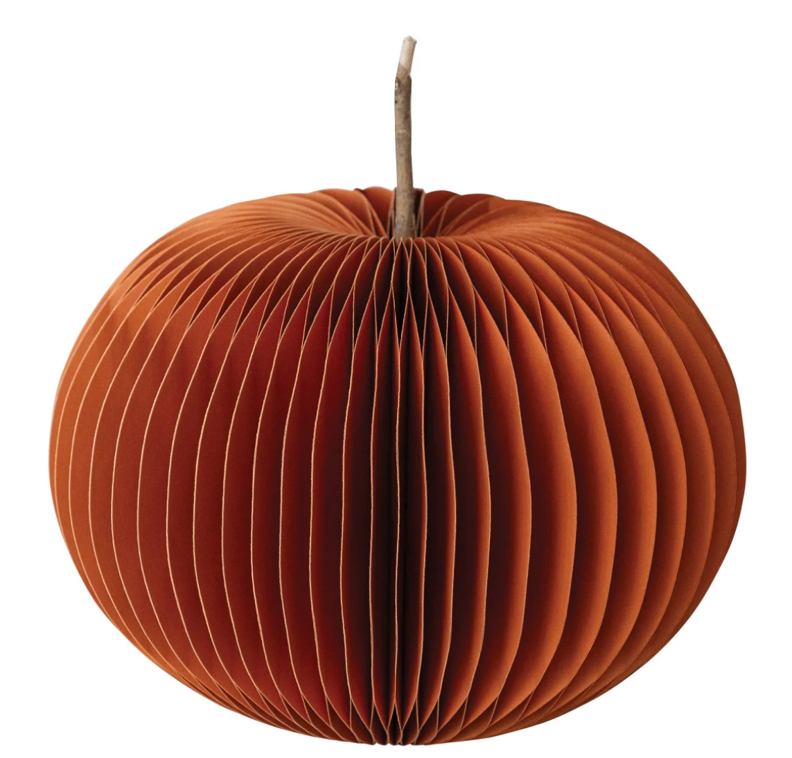 Recycled Paper Folding Honeycomb Pumpkin w/ Dried Natural Twig Stem