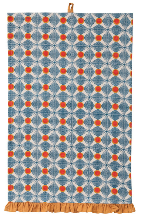 Cotton Printed Tea Towel w/ Pattern & Ruffle