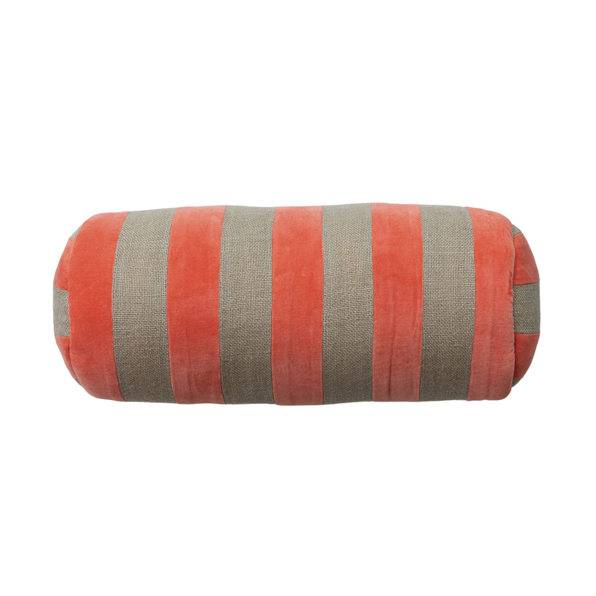 Cotton Velvet & Jute Bolster Pillow w/ Stripes