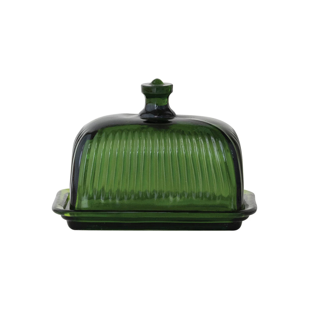 Pressed Ribbed Glass Butter Dish