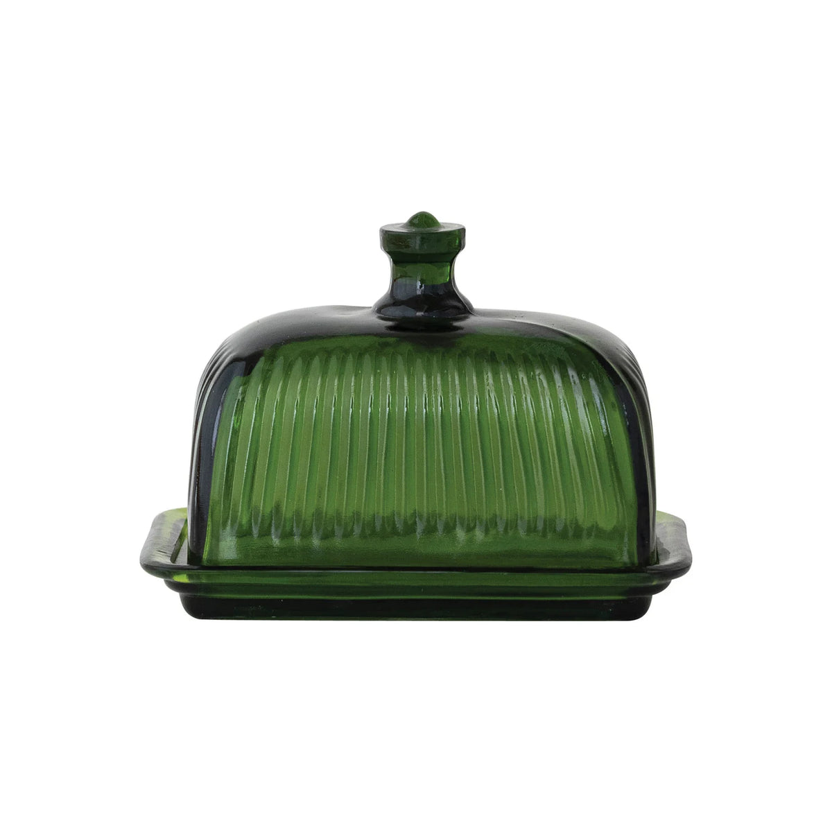 Pressed Ribbed Glass Butter Dish