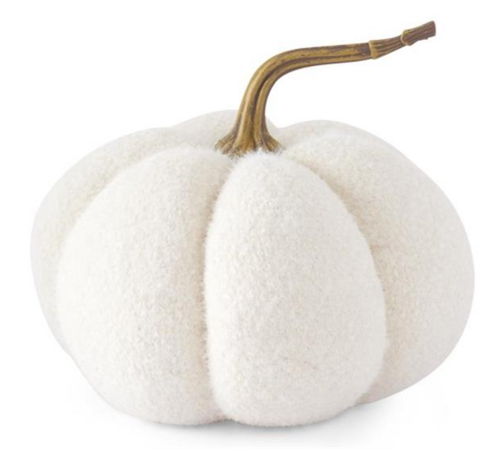 Fuzzy White Knit Pumpkin w/Resin Stem
