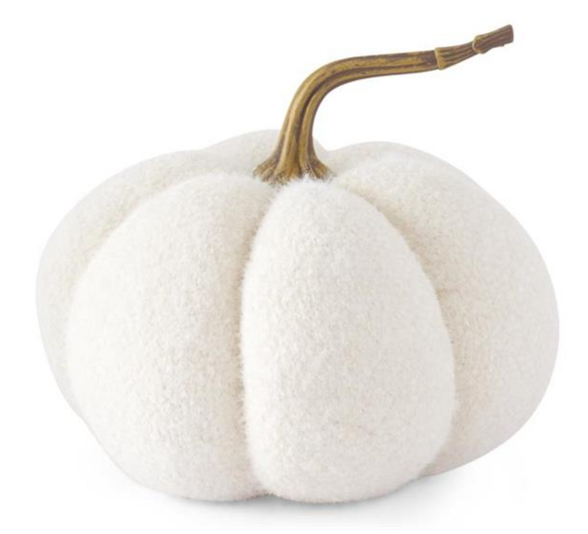 Fuzzy White Knit Pumpkin w/Resin Stem