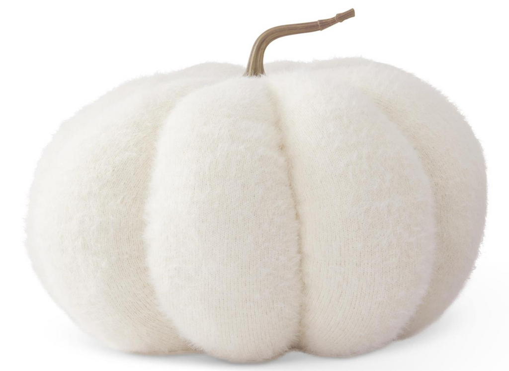 Fuzzy White Knit Pumpkin w/Resin Stem