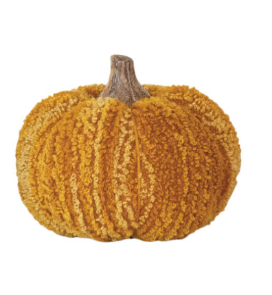 Cotton Blend Bouclé/Velvet Pumpkin w/ Wood Stem- Medium