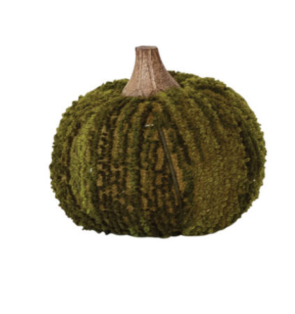 Cotton Blend Bouclé/Velvet Pumpkin w/ Wood Stem- Medium