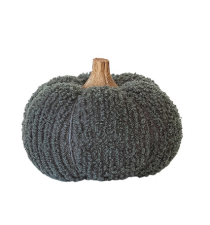Cotton Blend Bouclé/Velvet Pumpkin w/ Wood Stem- Medium