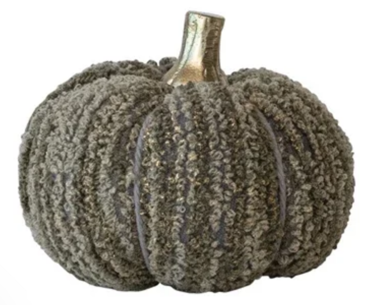 Handmade Cotton Velvet, Sequin/Bouclé & Aluminum Pumpkin- Large