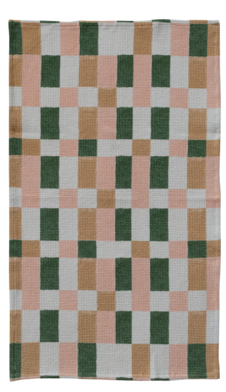 Cotton Blend Waffle Weave Tea Towel with Check/Plaid Pattern