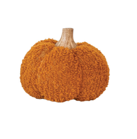 Cotton Blend Bouclé/Velvet Pumpkin w/ Wood Stem- Medium