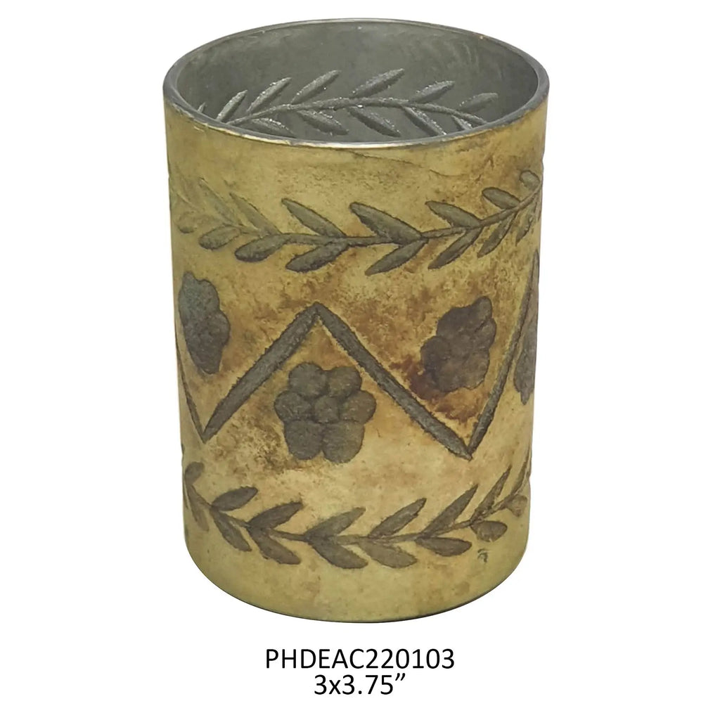 Antique Olive Etched Petite Candle Holder