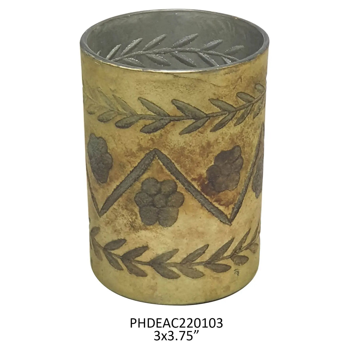 Antique Olive Etched Petite Candle Holder