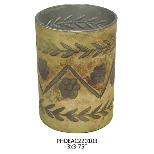 Antique Olive Etched Petite Candle Holder