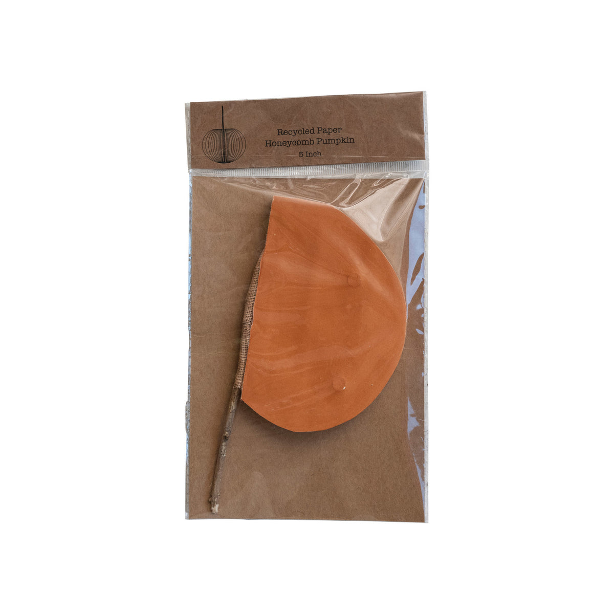 Recycled Paper Folding Honeycomb Pumpkin w/ Dried Natural Twig Stem