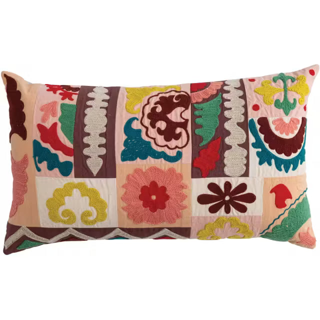 Cotton Embroidered Patchwork Lumbar Pillow