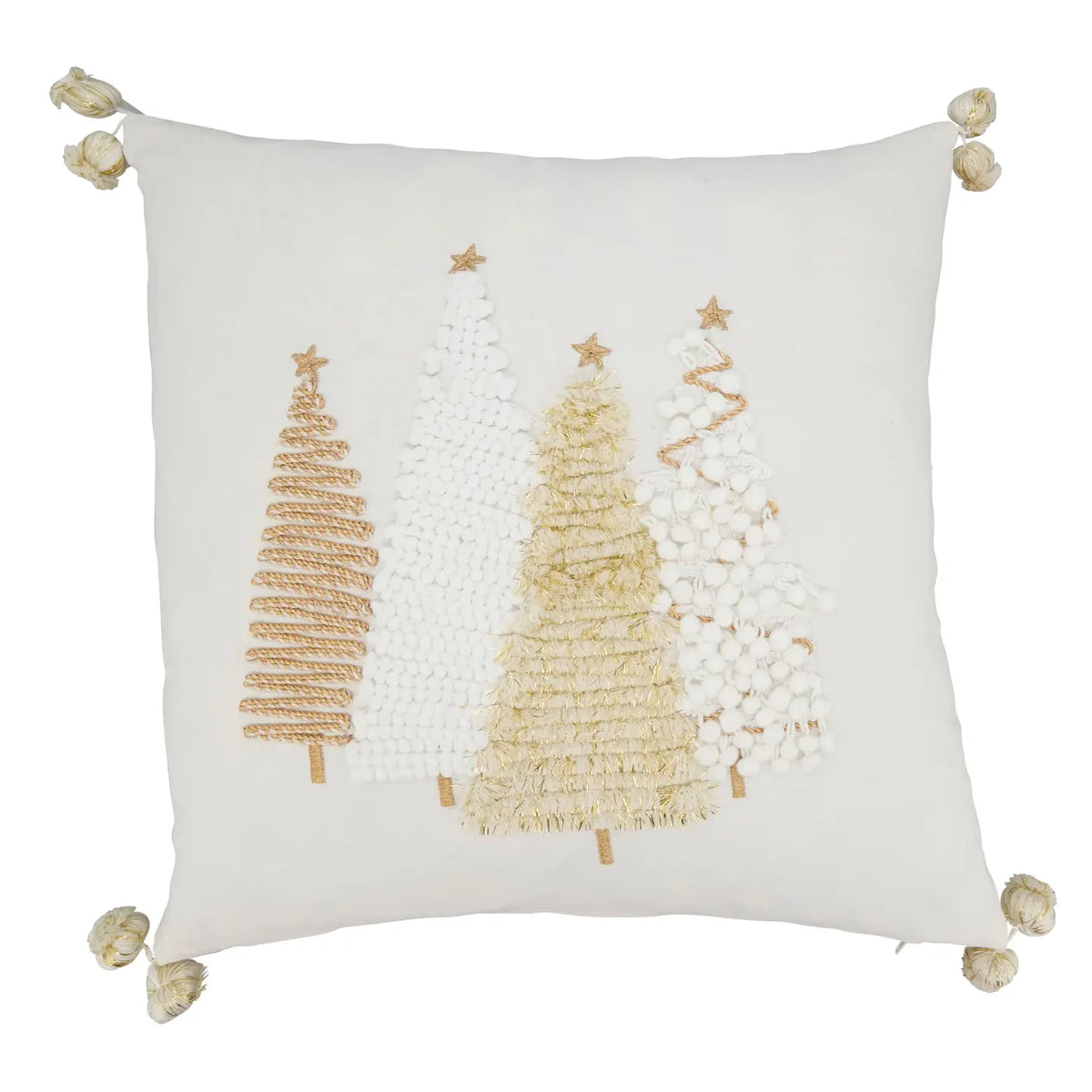 Holiday Cheer Christmas Trees Throw Pillow with Pom-Pom Trim