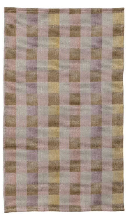 Cotton Blend Waffle Weave Tea Towel with Check/Plaid Pattern