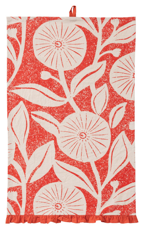 Cotton Printed Tea Towel w/ Pattern & Ruffle