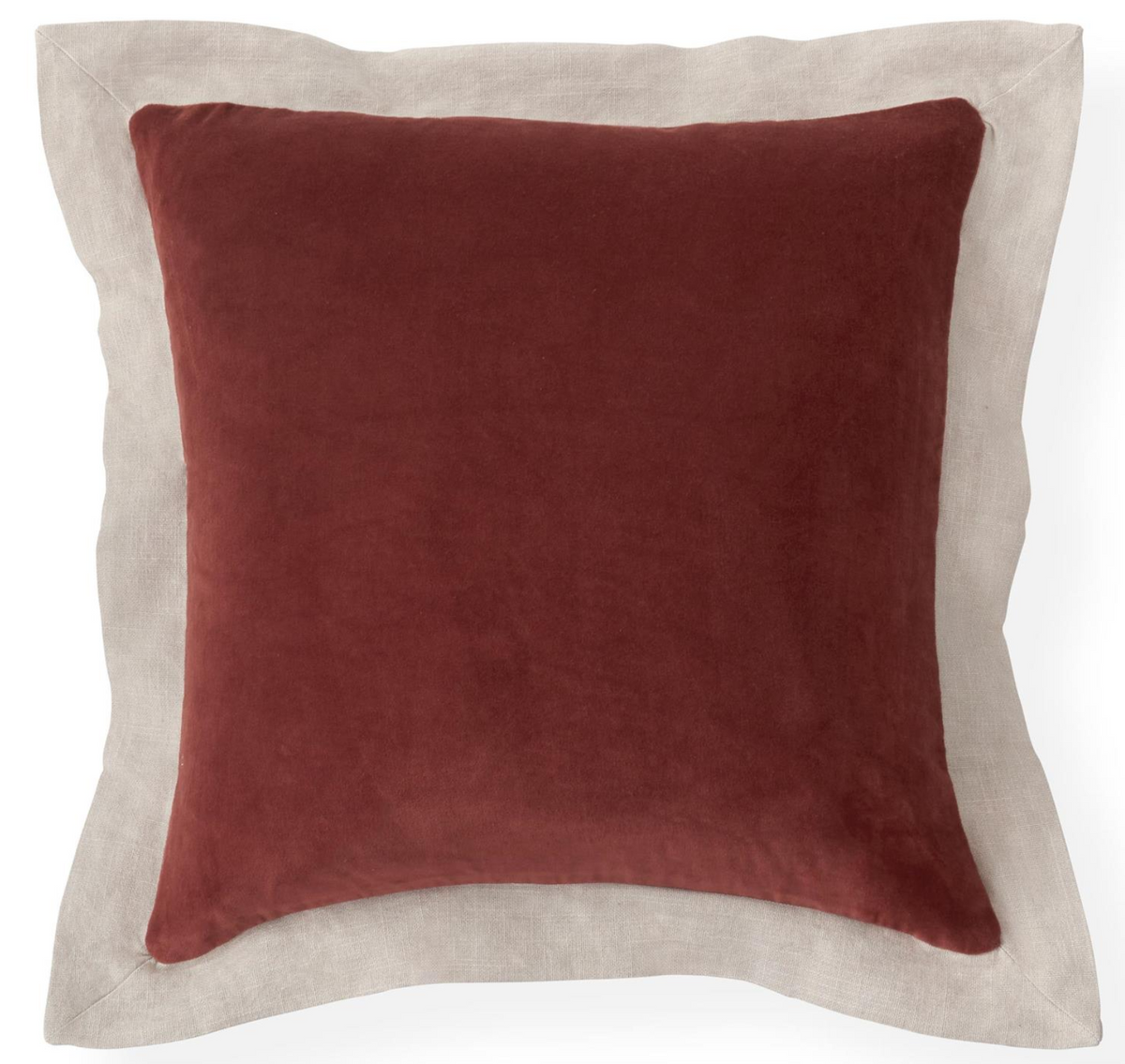 Rust Cotton Velvet Pillow w/Burlap Flange