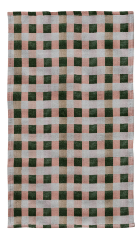 Cotton Blend Waffle Weave Tea Towel with Check/Plaid Pattern