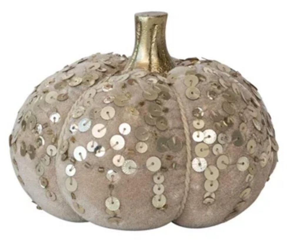 Handmade Cotton Velvet, Sequin/Bouclé & Aluminum Pumpkin- Medium