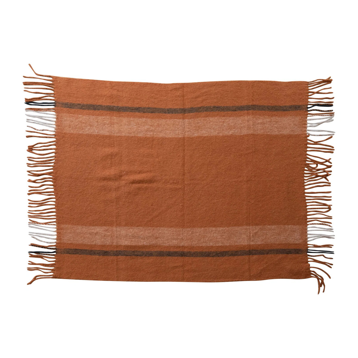Brushed Acrylic And New Zealand Wool Throw With Stripes And Fringe