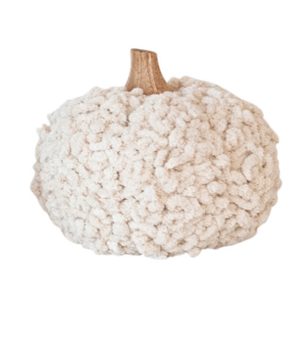 Cotton Blend Bouclé/Velvet Pumpkin w/ Wood Stem- Medium