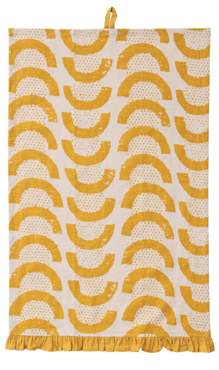 Cotton Printed Tea Towel w/ Pattern & Ruffle