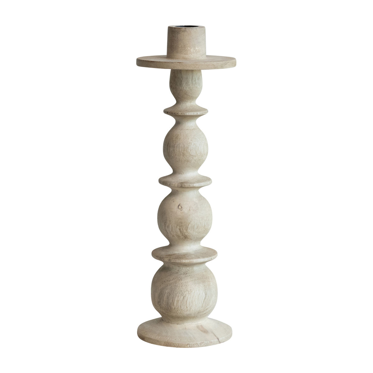 Bleached Carved Mango Wood Taper Holder