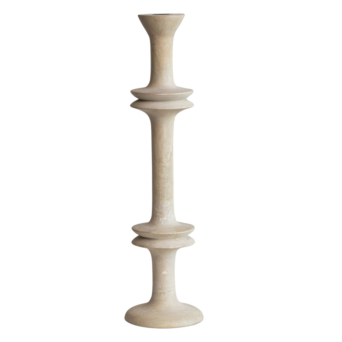 Bleached Carved Mango Wood Taper Holder