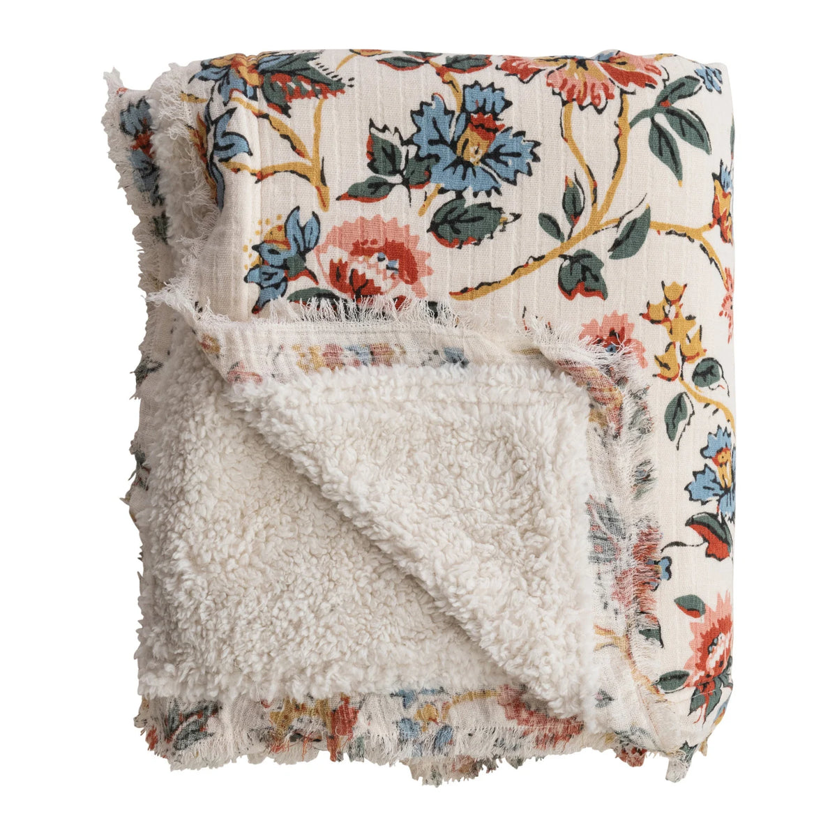 Woven Cotton Printed Throw w/ Sherpa Back