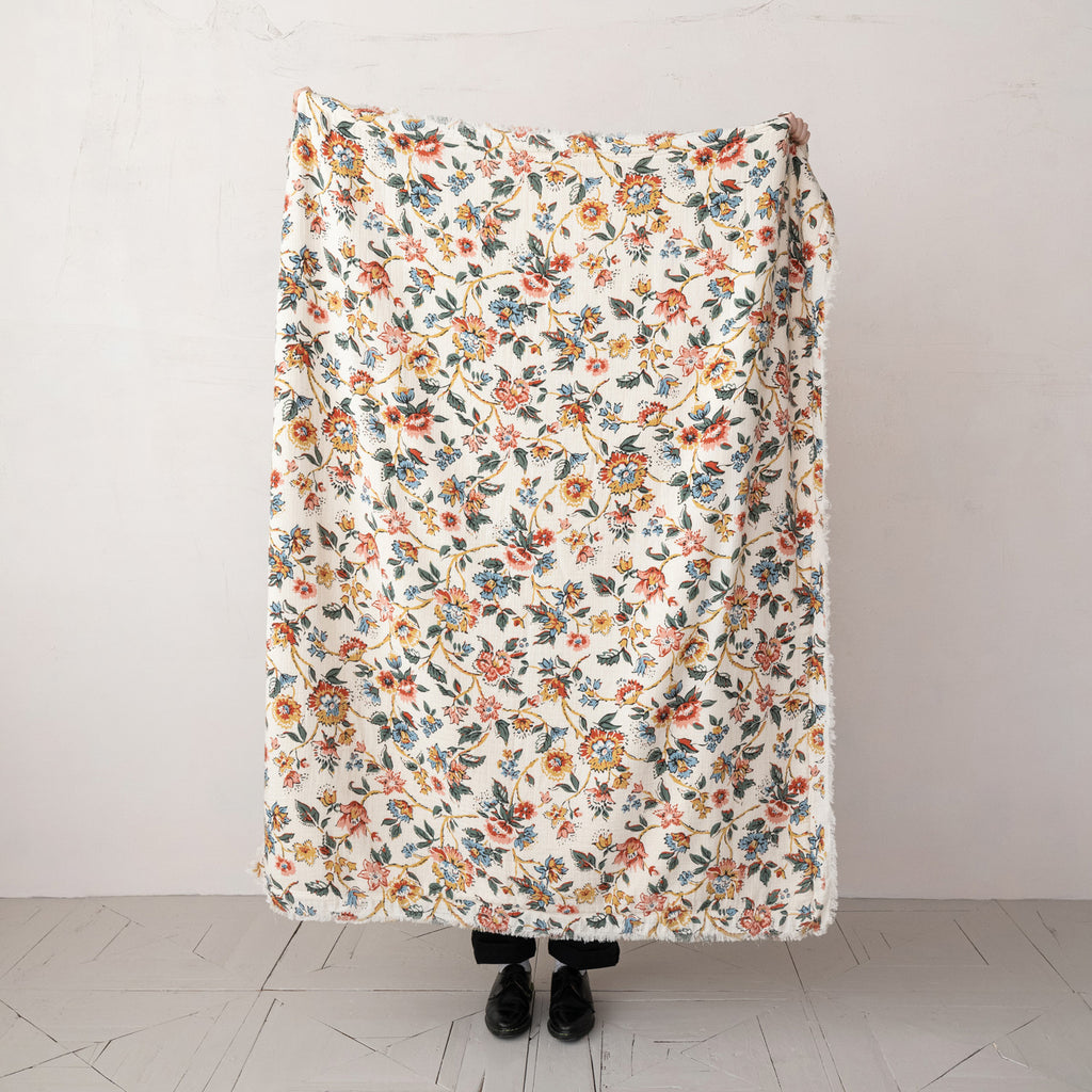 Woven Cotton Printed Throw w/ Sherpa Back