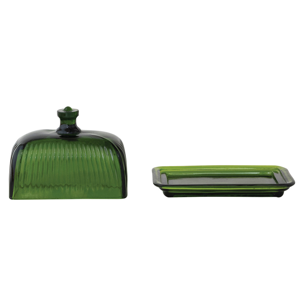 Pressed Ribbed Glass Butter Dish