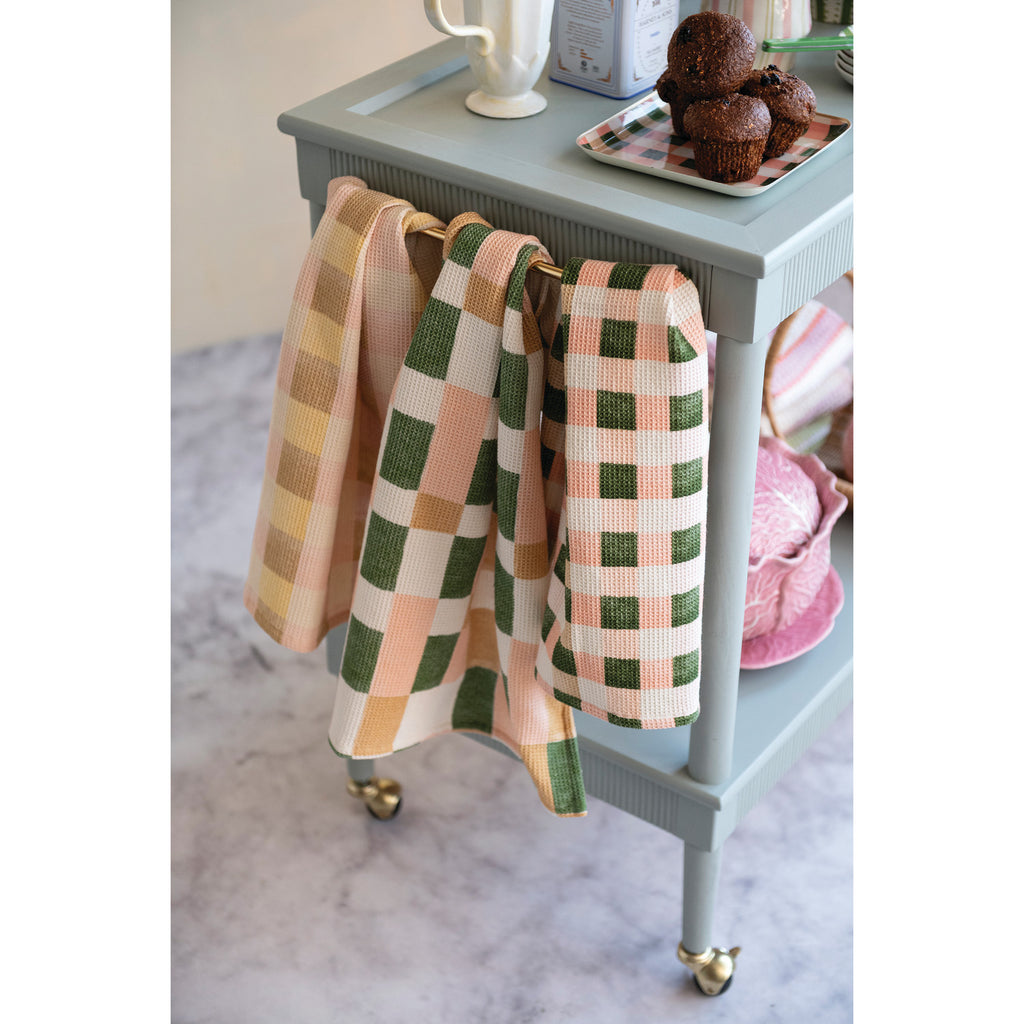 Cotton Blend Waffle Weave Tea Towel with Check/Plaid Pattern
