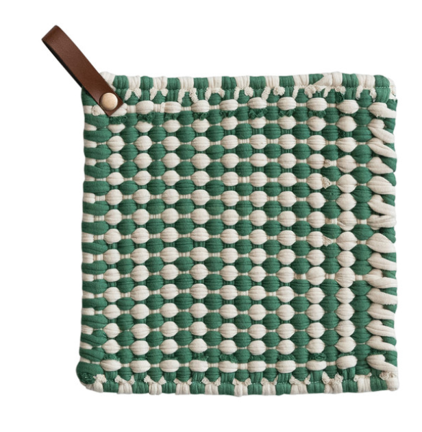 Cotton Crocheted Pot Holder with Leather Loop