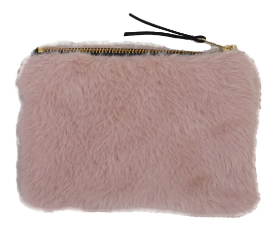 Faux Fur Fabric Zip Pouch with Interior