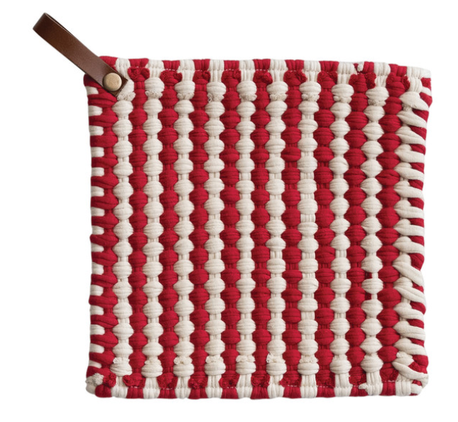 Cotton Crocheted Pot Holder with Leather Loop