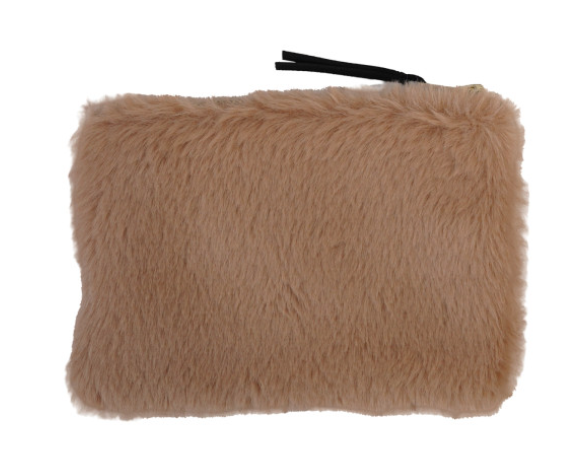 Faux Fur Fabric Zip Pouch with Interior
