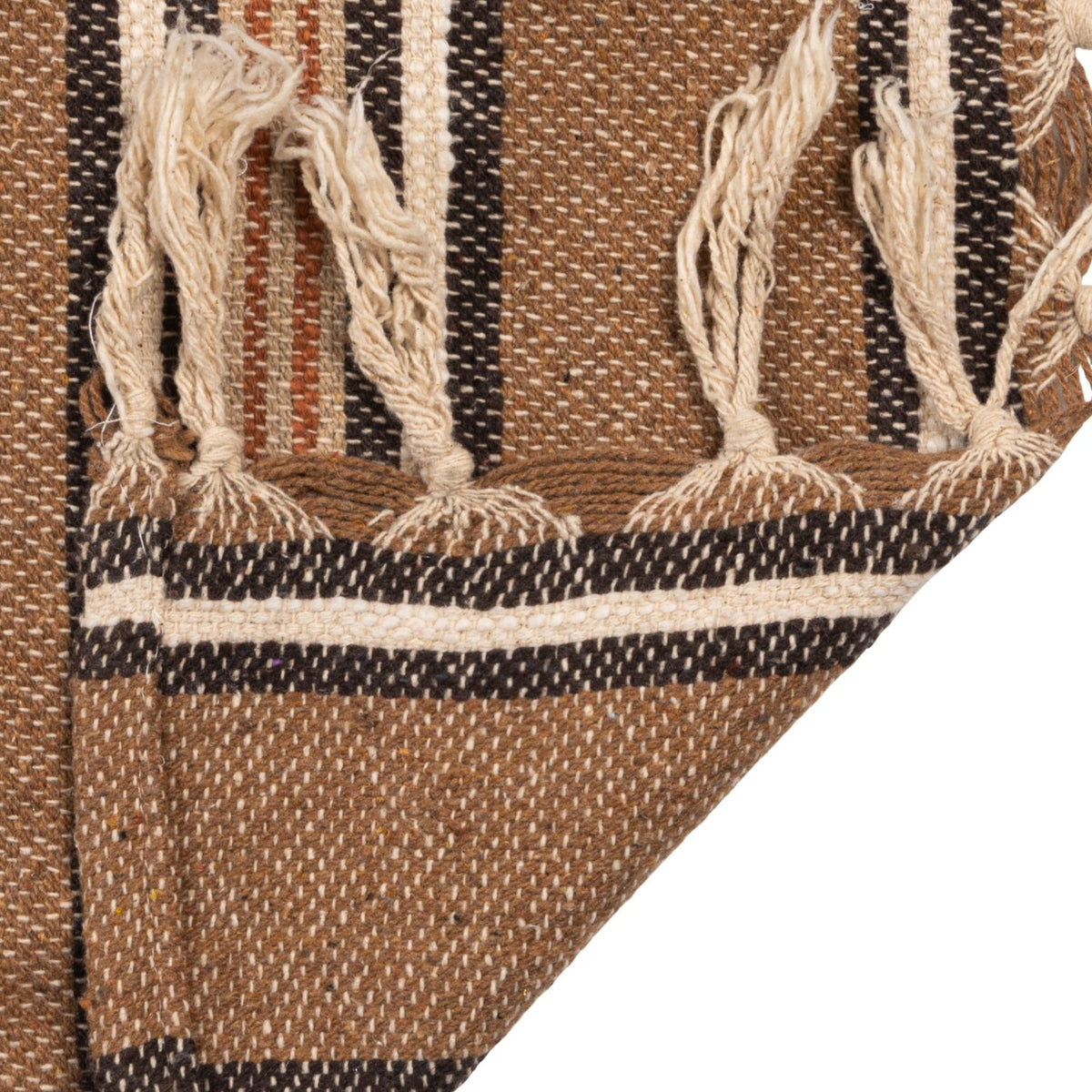 Cotton Blend Throw with Stripes & Fringe