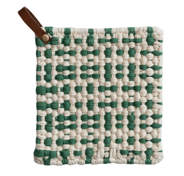 Cotton Crocheted Pot Holder with Leather Loop