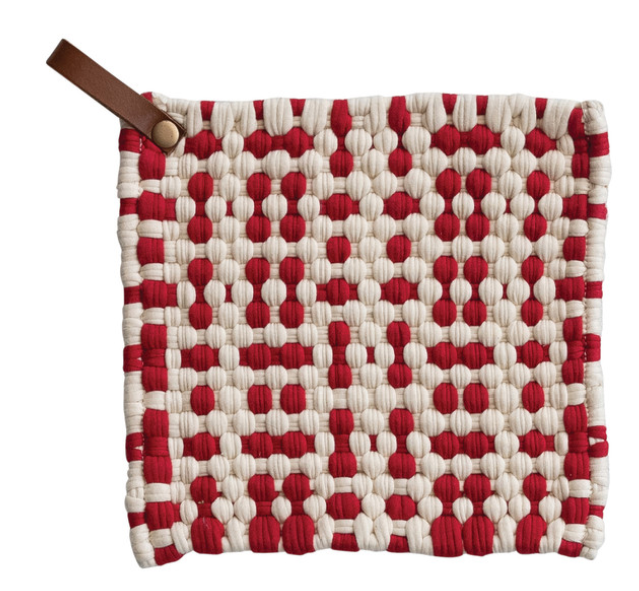 Cotton Crocheted Pot Holder with Leather Loop