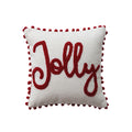 Cotton Pillow w/ Pom Pom Trim & Tufted "Jolly"