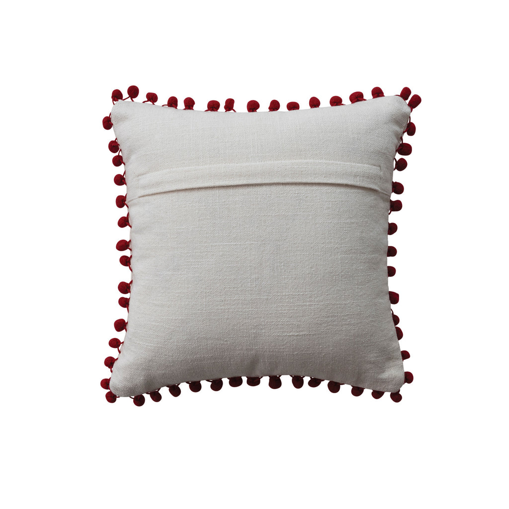 Cotton Pillow w/ Pom Pom Trim & Tufted "Jolly"