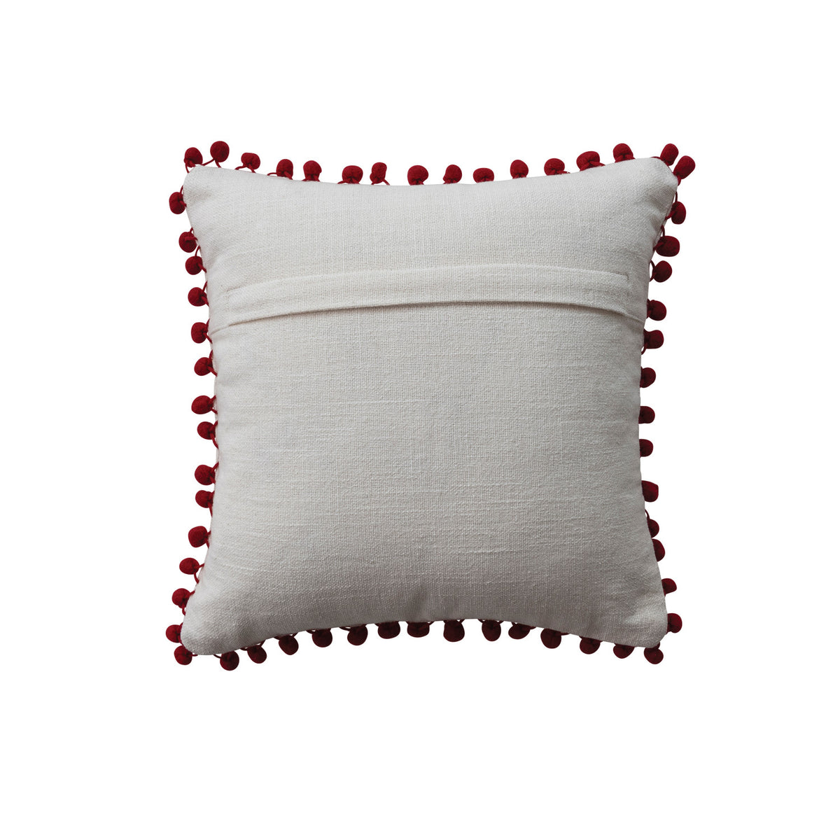 Cotton Pillow w/ Pom Pom Trim & Tufted "Jolly"